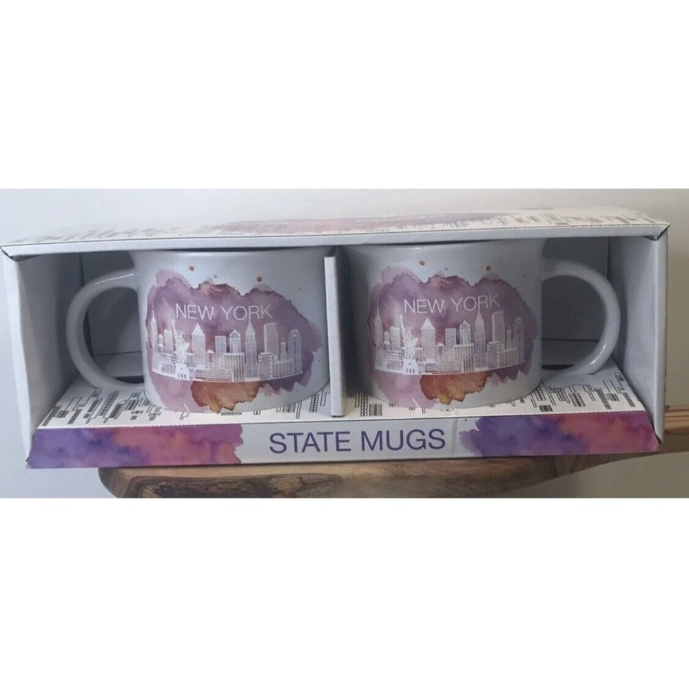 Set of American Atelier Stoneware New York State Mugs. Set of 2.